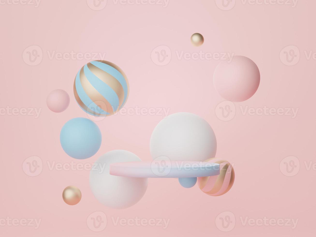 Abstract display podium with minimal geometric shapes design. 3d  rendering scene for mock up and product presentation. Pedestal platform for cosmetic advertise. photo