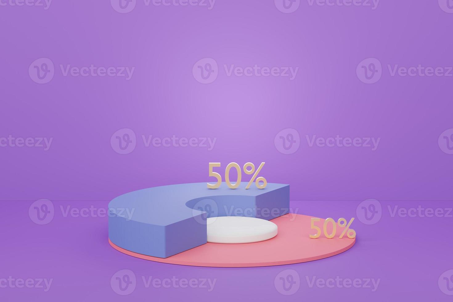 3d render of half pie graph that separate 50 percent part. Minimal pastel scene. Growth financial model. photo