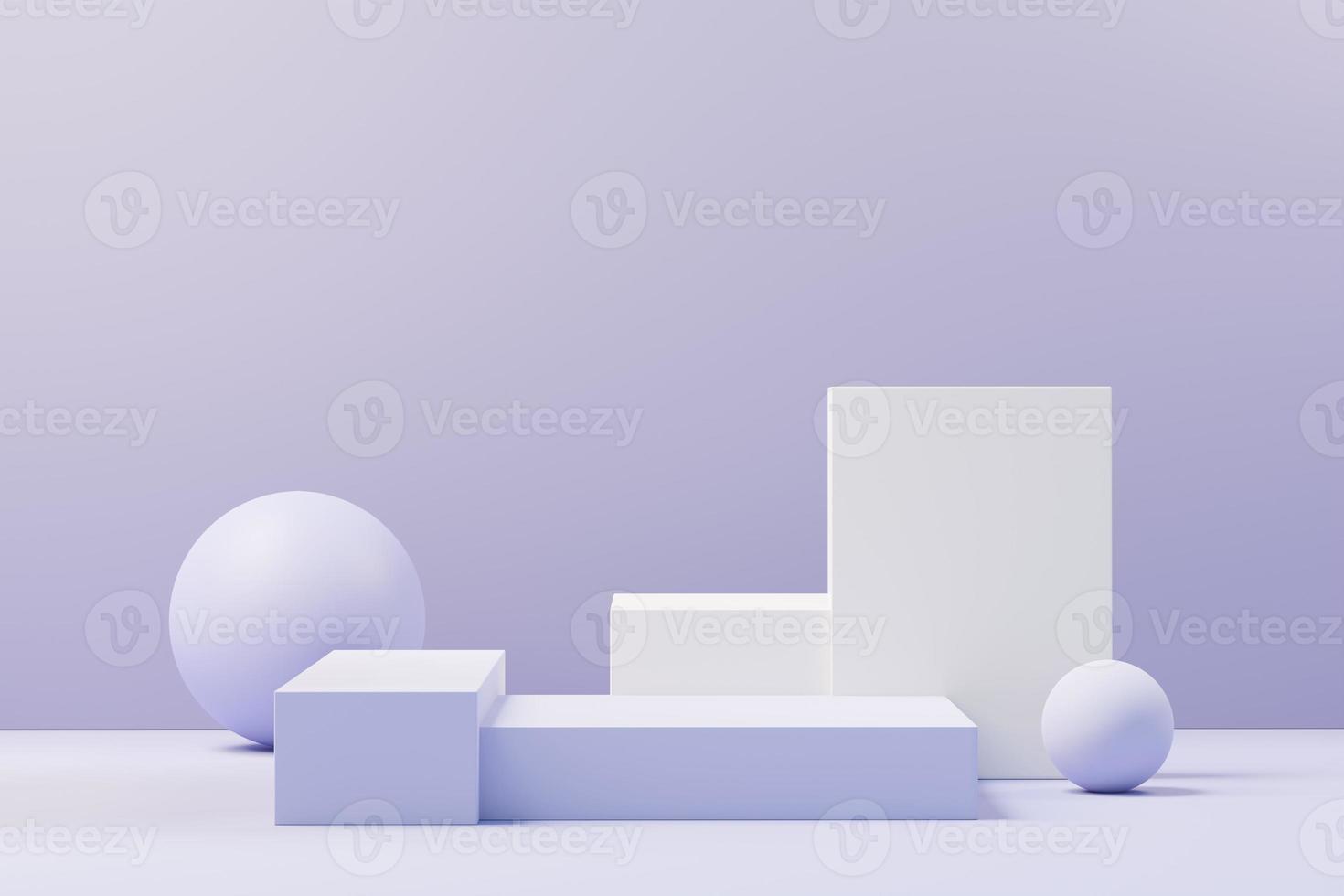 3d render of Beauty podium with Very Peri color of the year 2022 design for product presentation and advertising. Minimal pastel sky and Dreamy land scene. Romance concept. photo