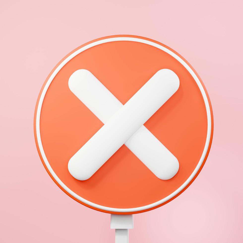 3d rendering of Red X Cross checkmark icon on clean background for mock up and web banner. Cartoon interface design. minimal metaverse concept. photo