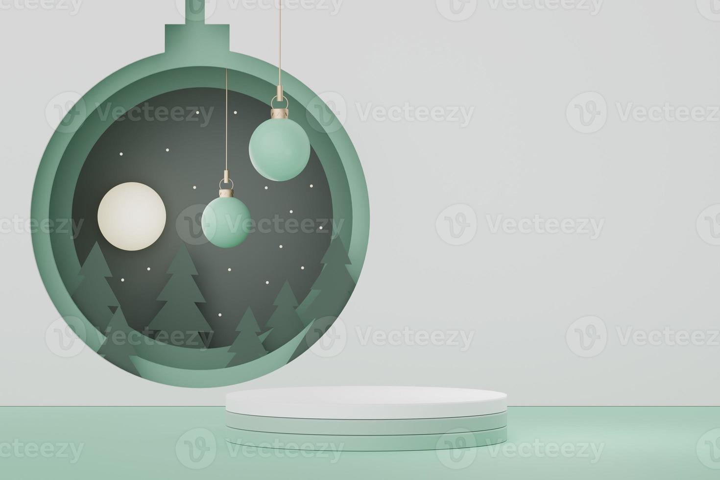 3d Display Podium for product and cosmetic presentation with Merry Christmas and Happy new year concept. Modern geometric. Platform for mock up and showing brand. Minimal clean design. photo