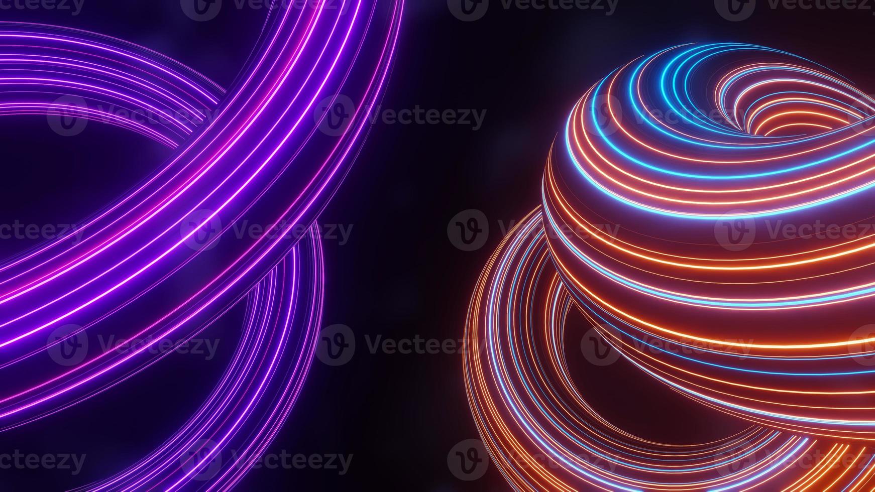 3d render of flash neon and light glowing on dark scene. Speed light tunnel through the city or urban. Technology internet of future network. Sci fiction of hyperspace interstellar travel. photo