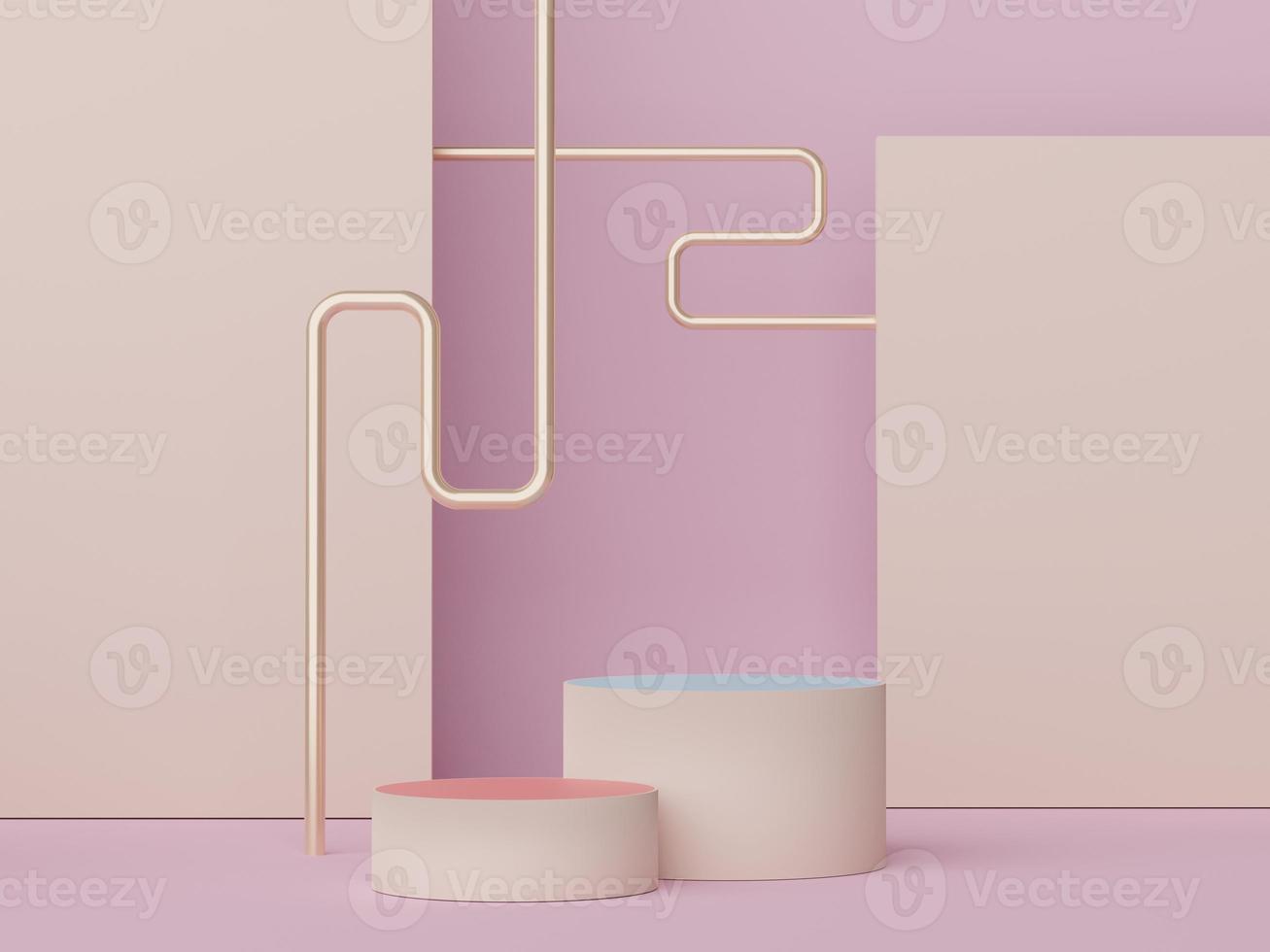 Abstract display podium with minimal geometric shapes design. 3d  rendering scene for mock up and product presentation. Pedestal platform for cosmetic advertise. photo