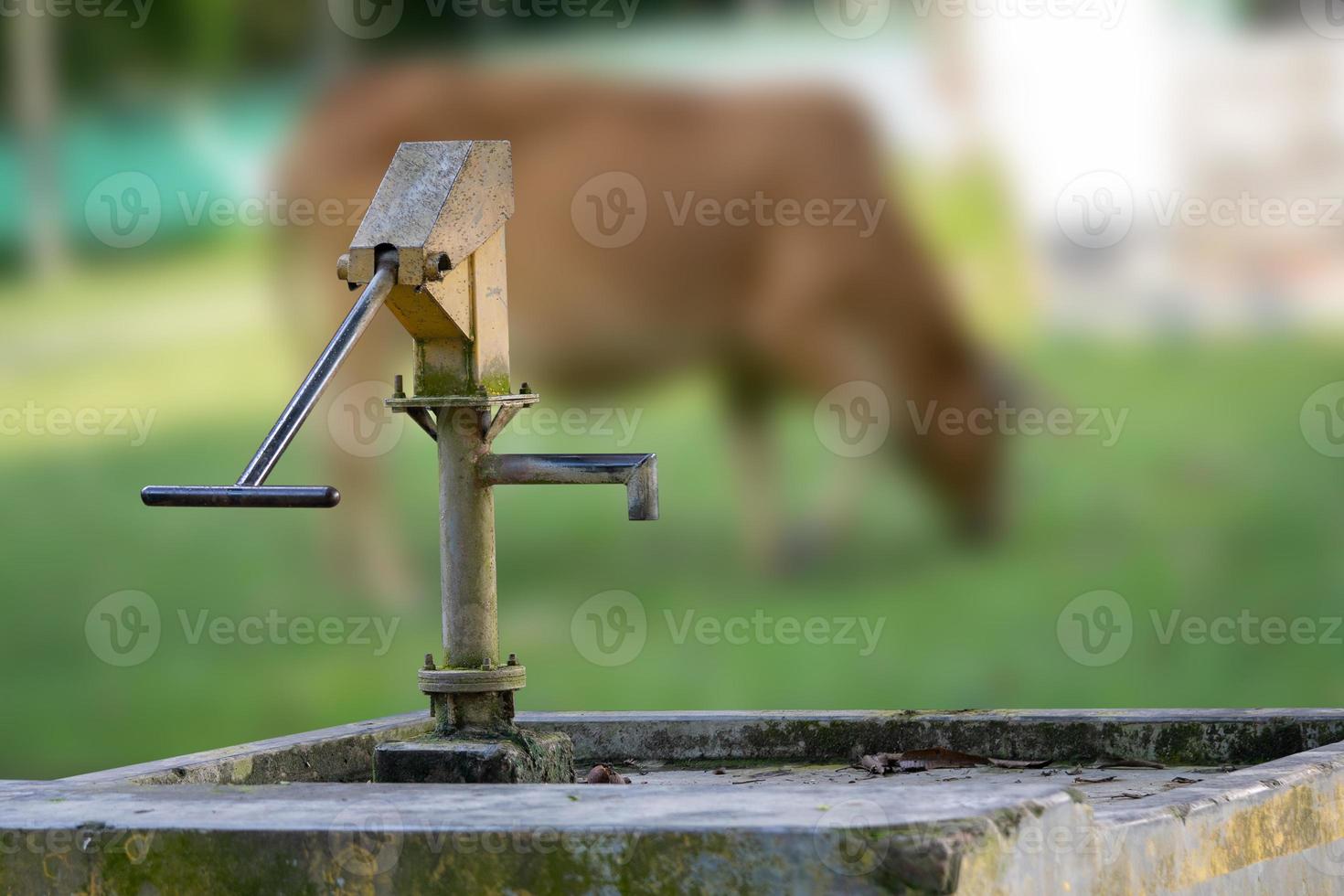 Old hand-operated water pump standing on roadside in the photo