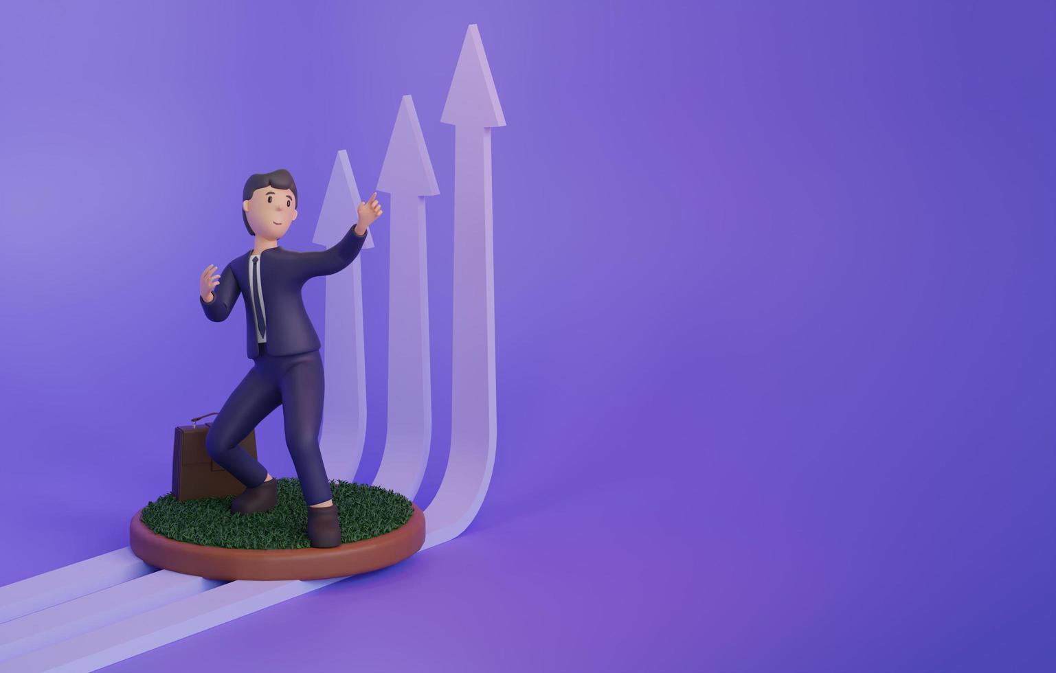 3d render of financial growing up infographics illustration with statistic and character photo