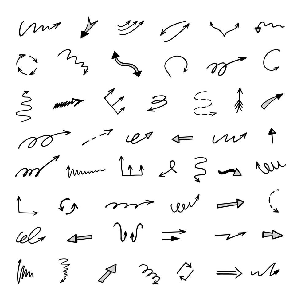 Vector set of hand drawn arrows, elements for presentation