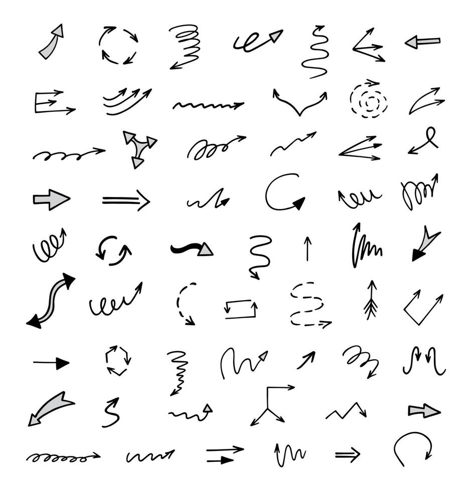 Vector set of hand drawn arrows, elements for presentation