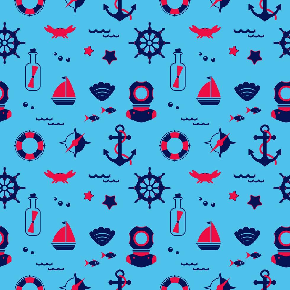 Seamless pattern from sailing elements. Abstract background, wallpaper. Nautical collection, marine travel icons vector