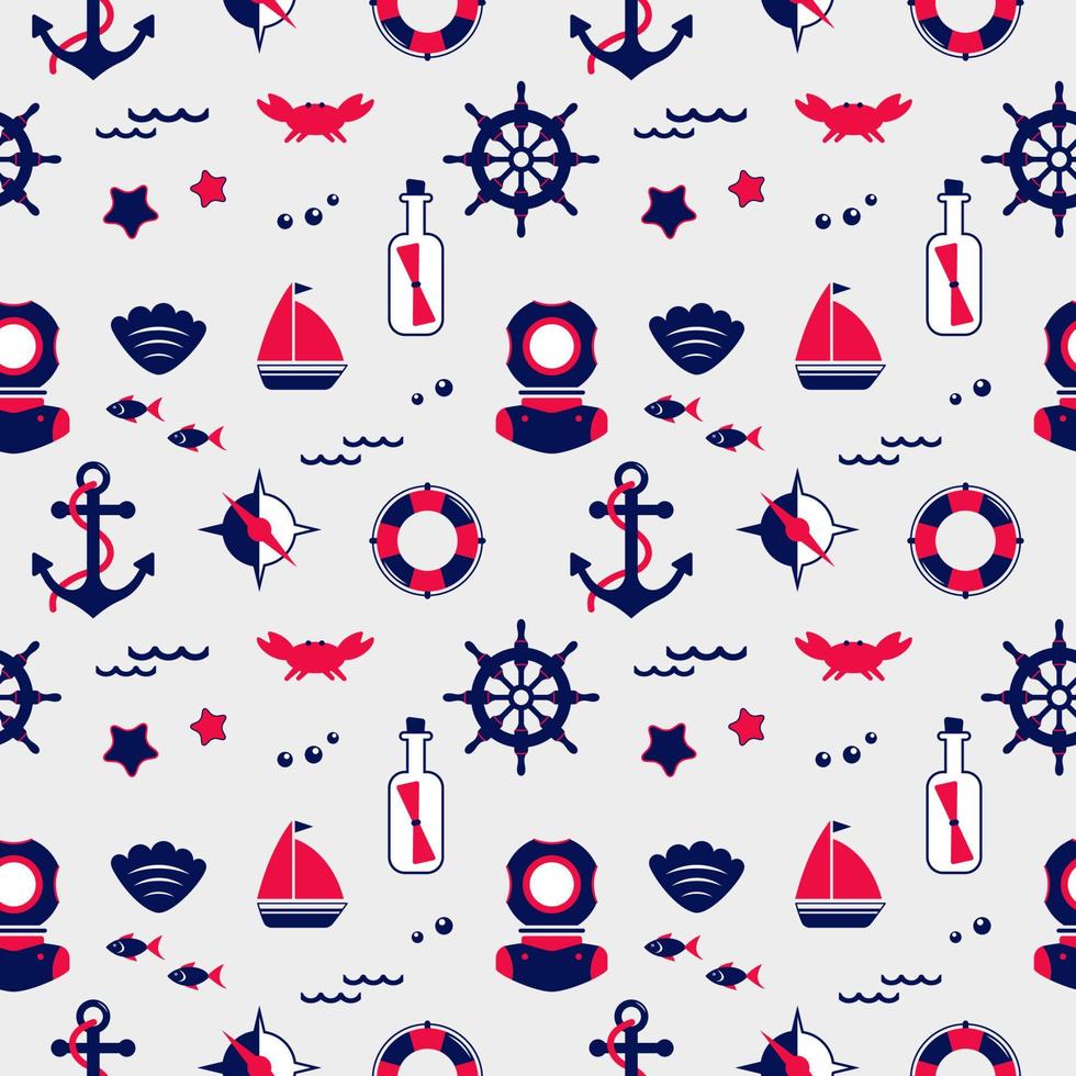 Seamless pattern from sailing elements. Abstract background, wallpaper. Nautical collection, marine travel icons vector