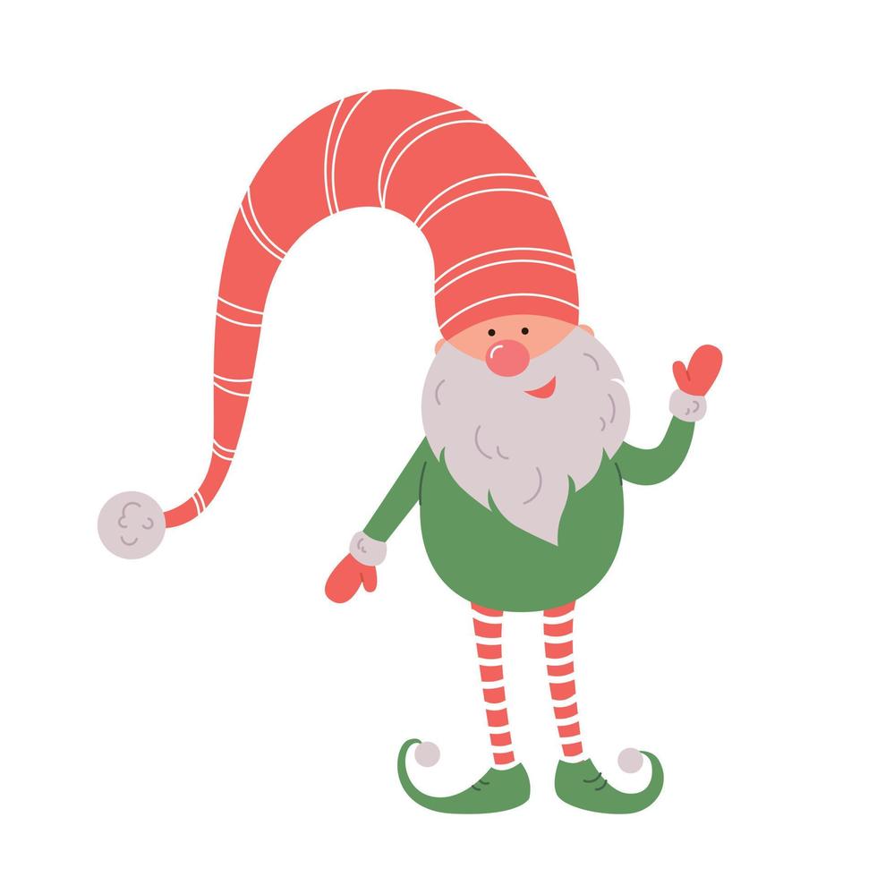 Cute gnome in santa hat on white background. Scandinavian christmas elve. vector