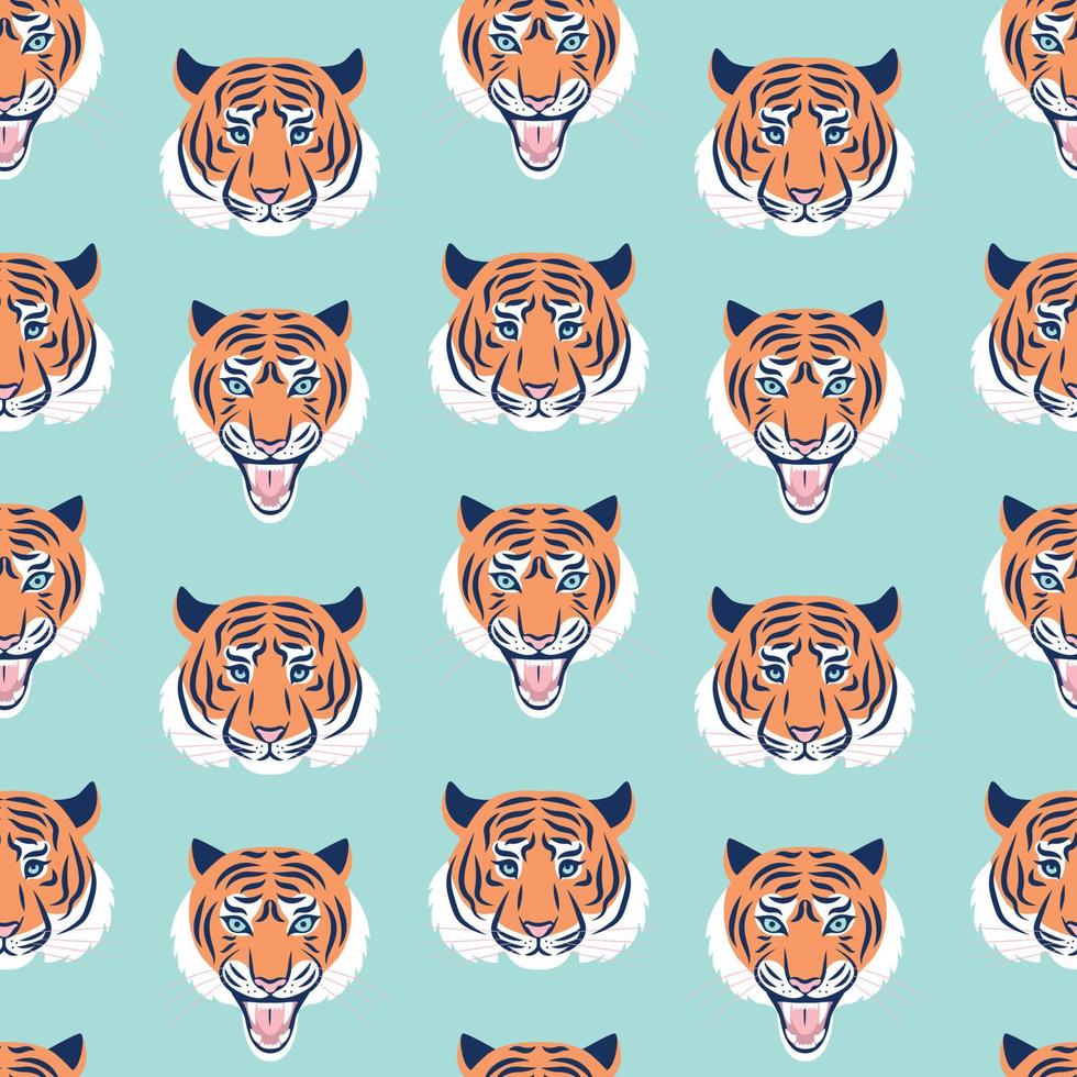 Tiger head seamless trendy pattern. vector