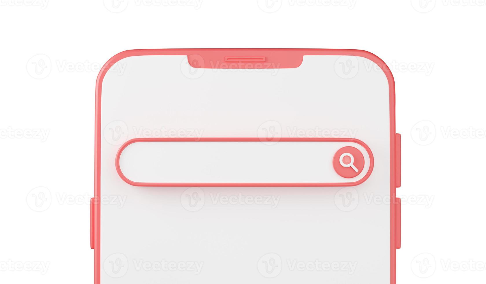 Web search bar on mobile phone screen 3d render - illustration of website form for research of information on smartphone photo