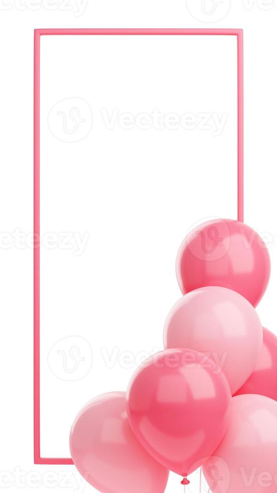 Congratulation banner with pink balloons and frame on white background - 3d render social media story photo