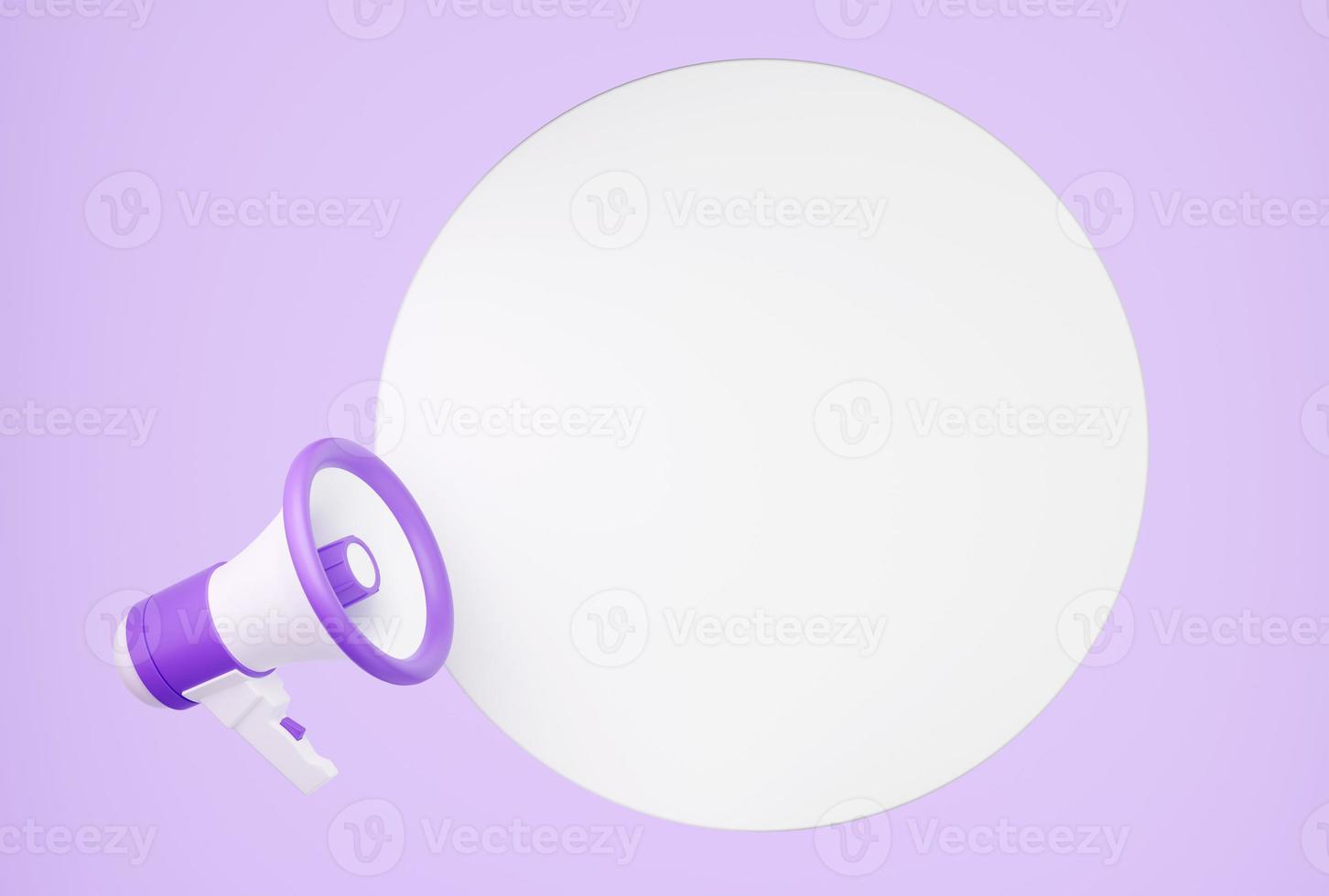 Loudspeaker 3d render - purple megaphone banner with empty space for text for announcement photo