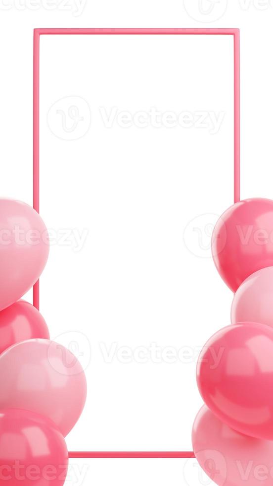 Congratulation banner with pink balloons and frame on white background - 3d render social media story photo