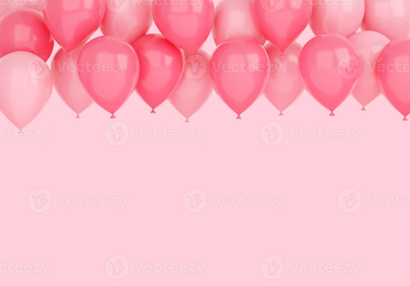 Balloon border - 3d render illustration of pink glossy flying balloons at top for birthday or anniversary congratulation photo