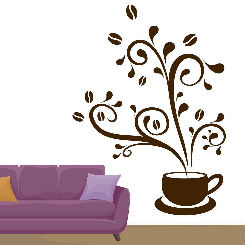 concepto de decoración de la pared del café. vector de diseño de etiqueta de decoración de pared de cafetería y restaurante
