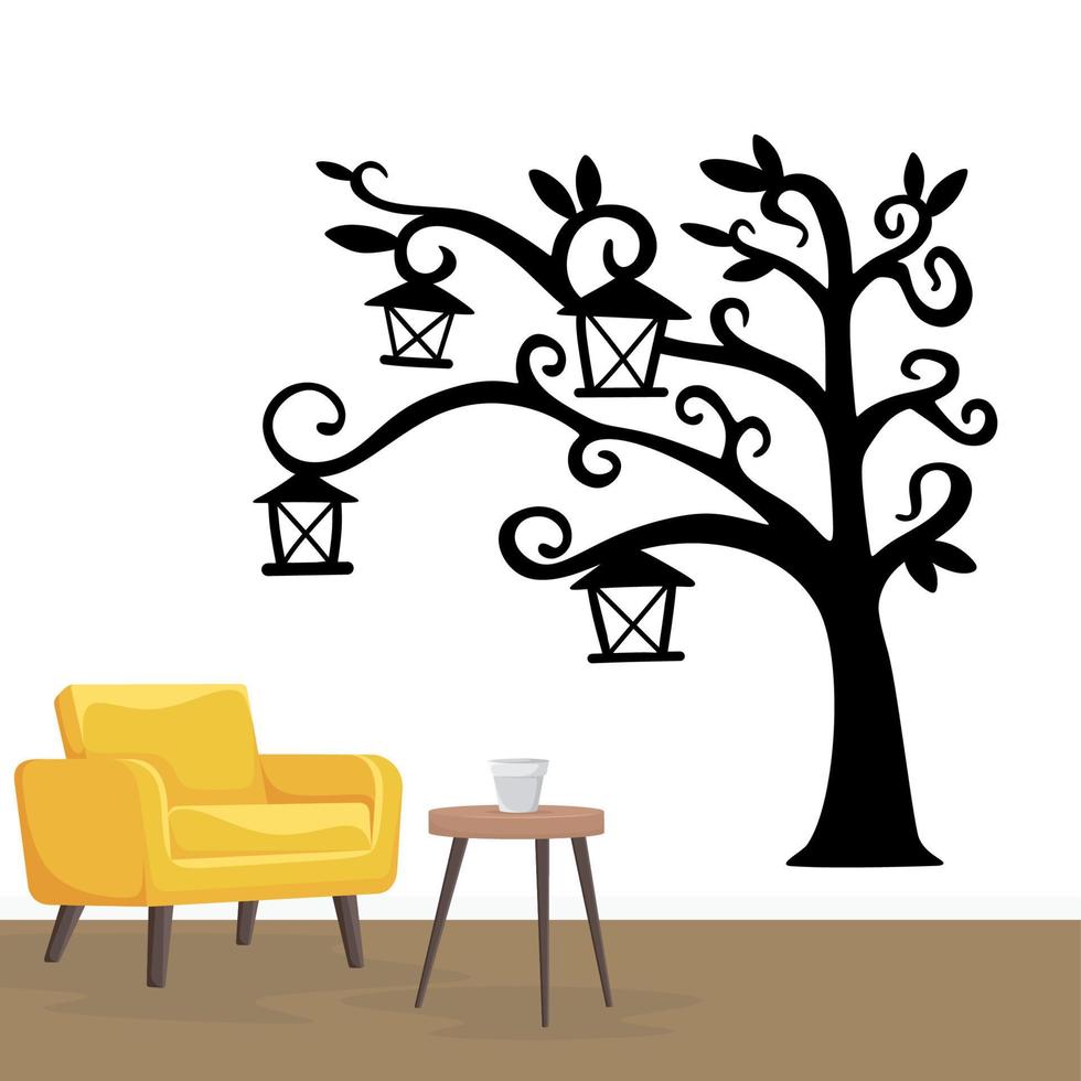 Flora and Fauna Wall docoration Concept. Branch wall decoration sticker design vector