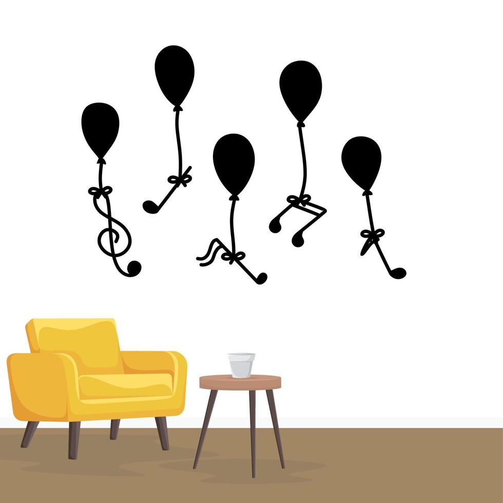 music and ballon wall decoration sticker design vector