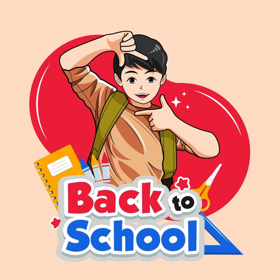 Back to school. A boy with his backpack is posing and smiling vector illustration free download