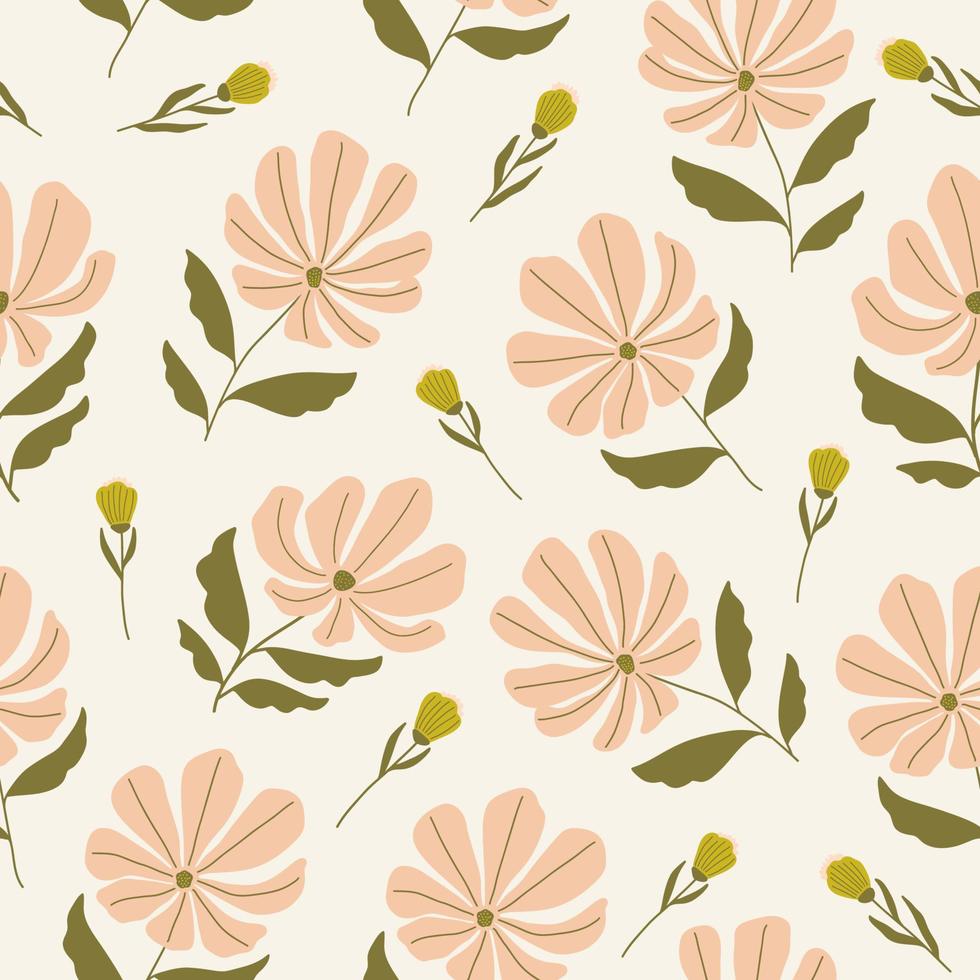 Simple botanical flowers pattern seamless vector