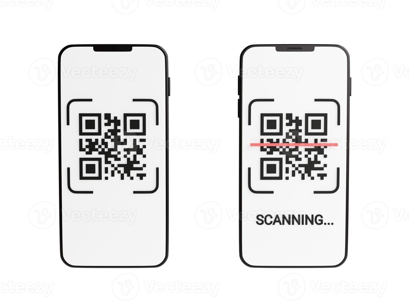 Qr code scan concept - mobile phone with barcode scanning process 3d render illustration. photo