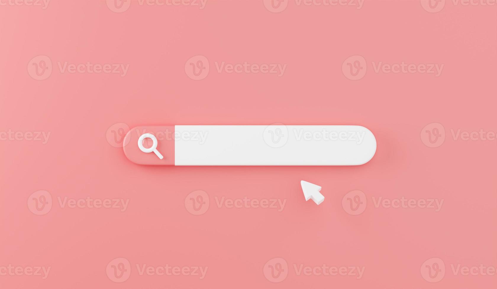 Web search bar 3d render - illustration of white website form for research of information on pink background. photo