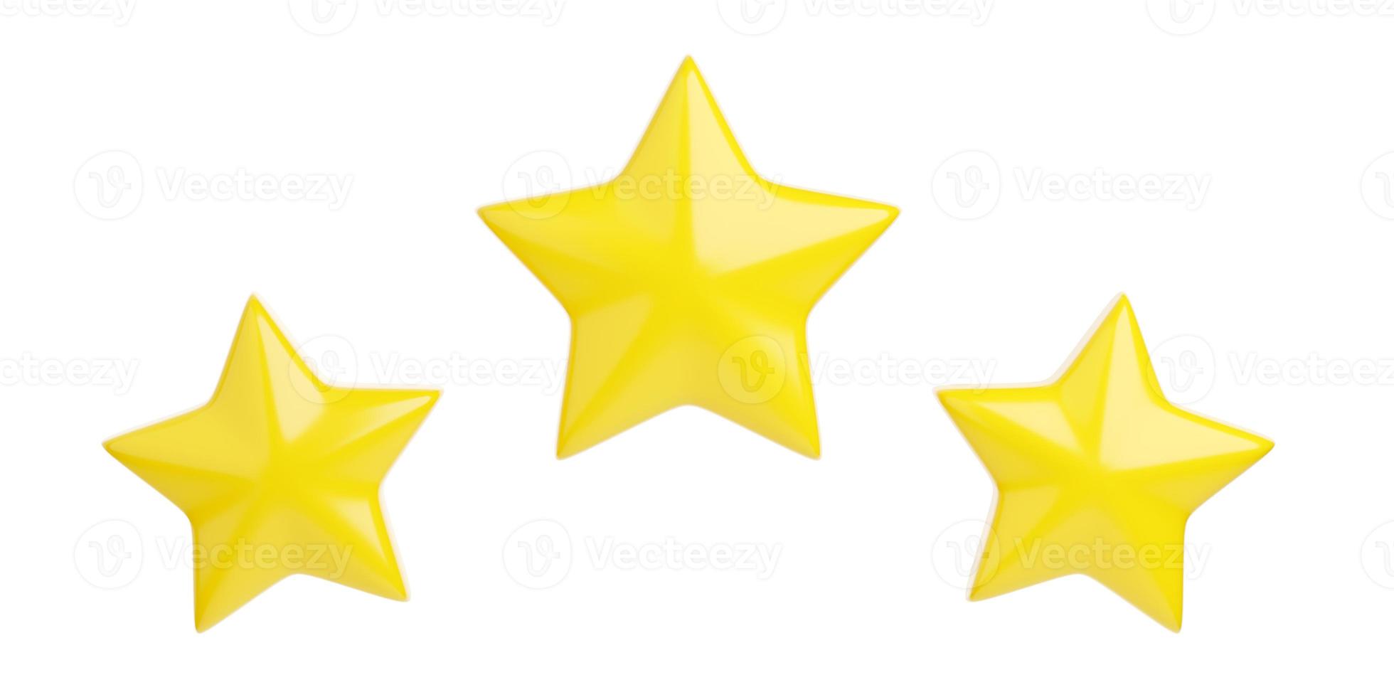 Three yellow stars for customer review concept - 3d render illustration of product or service that customers appreciated photo