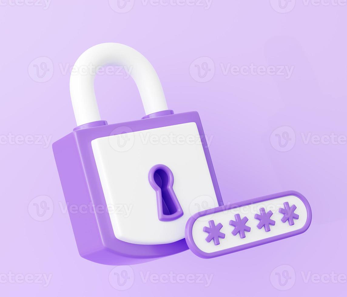 Personal data secure 3d render - closed padlock and password field. photo