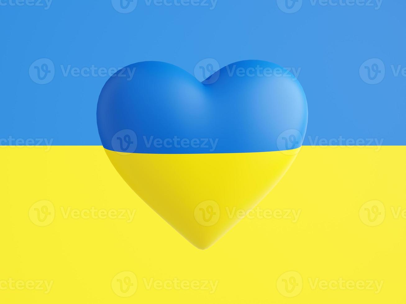 Support Ukraine - heart of blue and yellow ukrainian flag colors 3d render photo