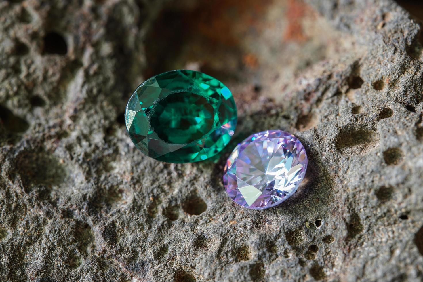 Natural Sapphire gemstone, Jewel or gems on black shine color, Collection of many natural gemstones on stone photo