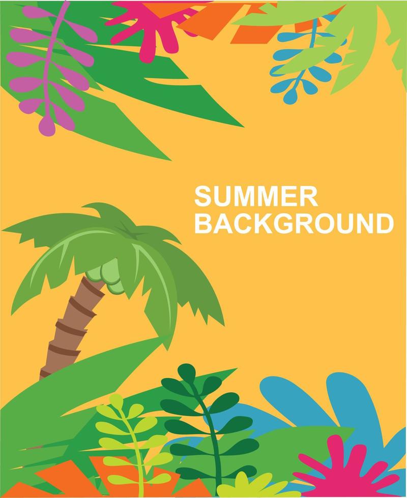 summer background with coconut tree and tropical plants theme vector