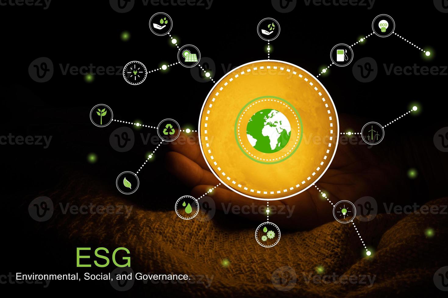 ESG icon concept  environmental,and governance in sustainable on a green background. photo