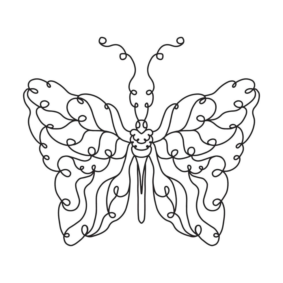 Hand drawn illustration of a butterfly. Outline doodle vector print isolated on white. Anti-stress coloring page for adult in zen tangle style