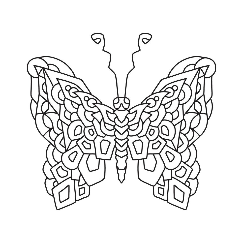 Hand drawn illustration of a butterfly. Outline doodle vector print isolated on white. Anti-stress coloring page for adult in zen tangle style