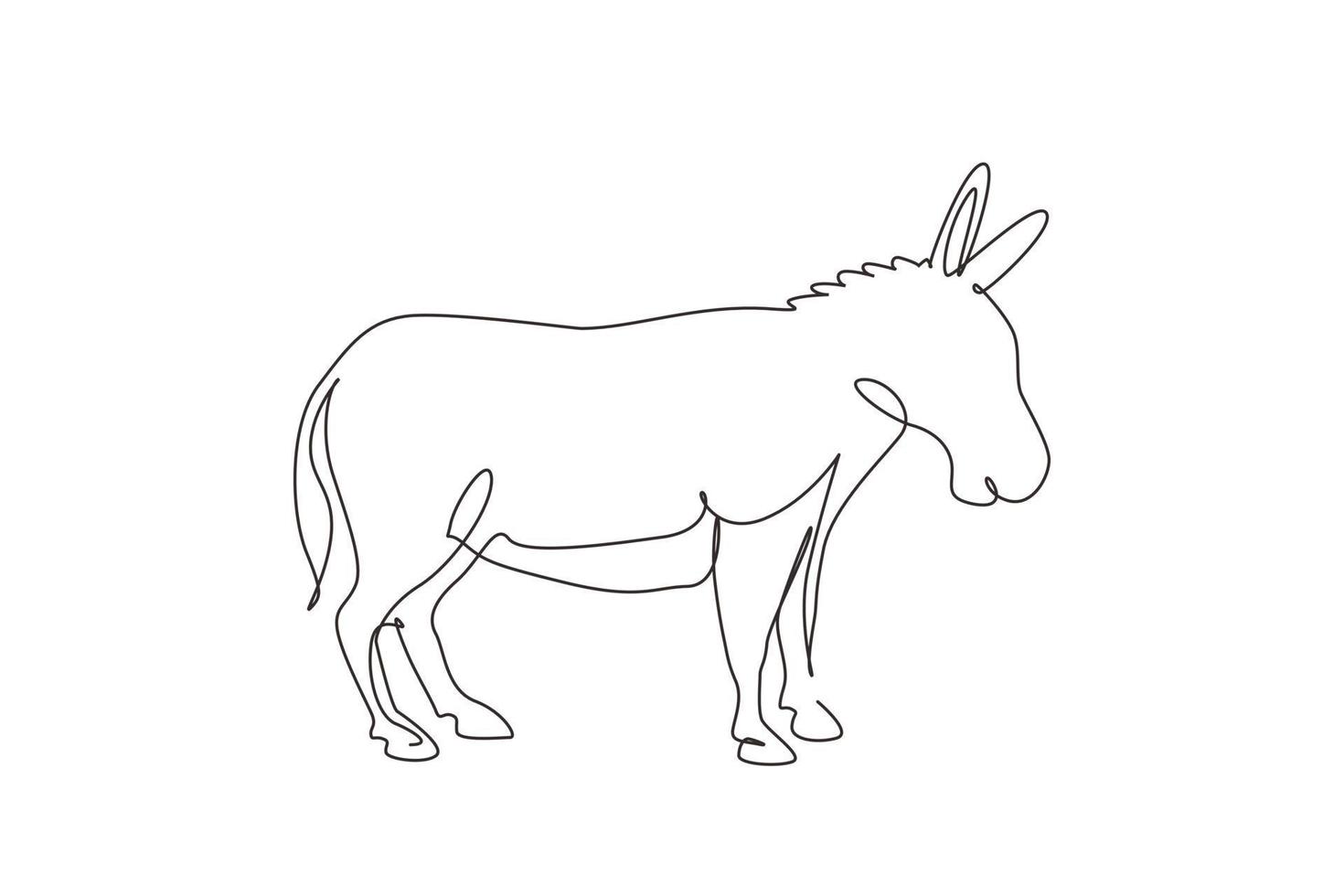 Single one line drawing donkey cute farm animal. Friendly tame animals  mascot for livestock. Helping farmers bring agricultural produce. Modern  continuous line draw design graphic vector illustration 8920265 Vector Art  at Vecteezy