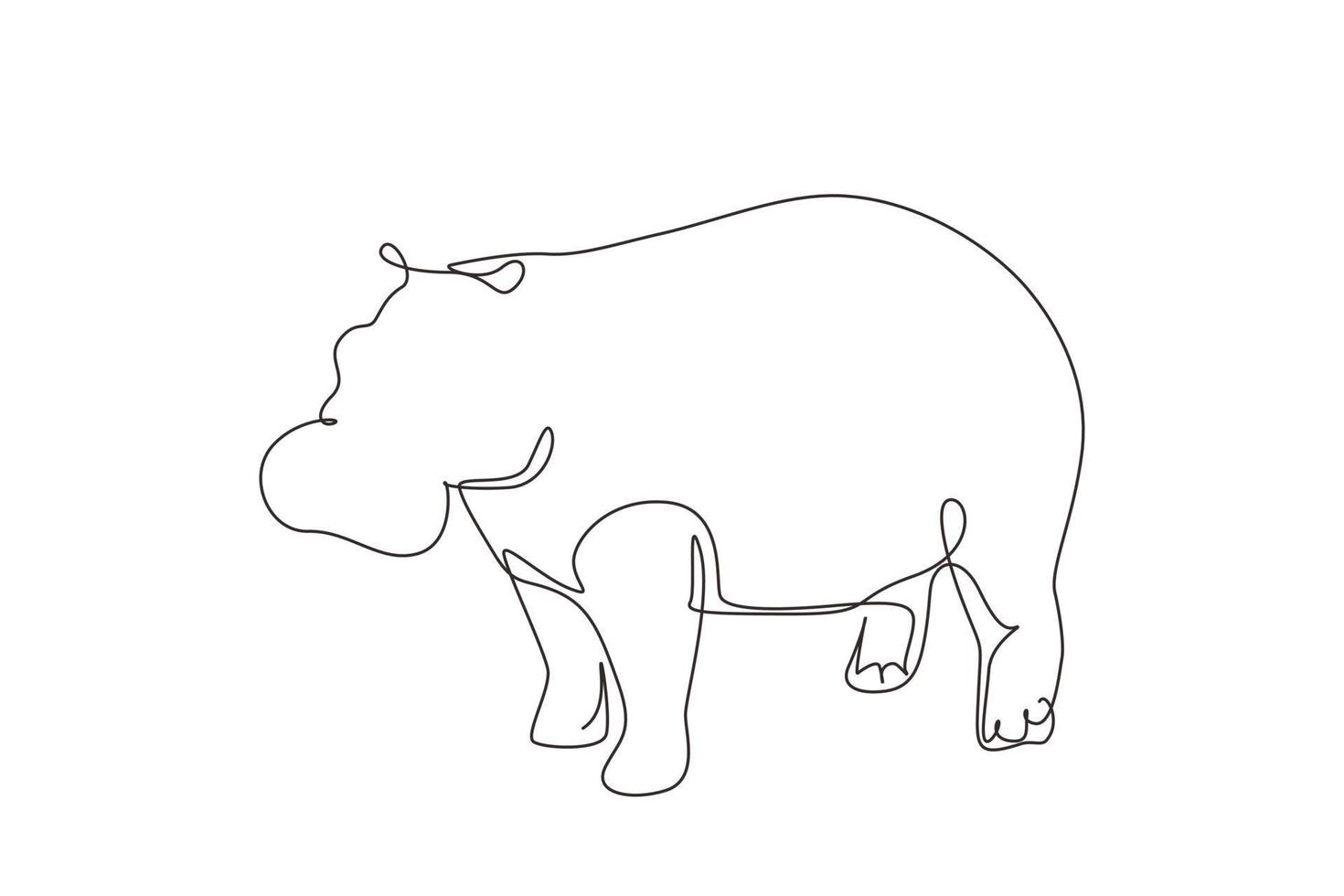 Single one line drawing big cute hippopotamus for company logo identity. Huge wild hippo animal mascot concept for national safari zoo. Modern continuous line draw design graphic vector illustration