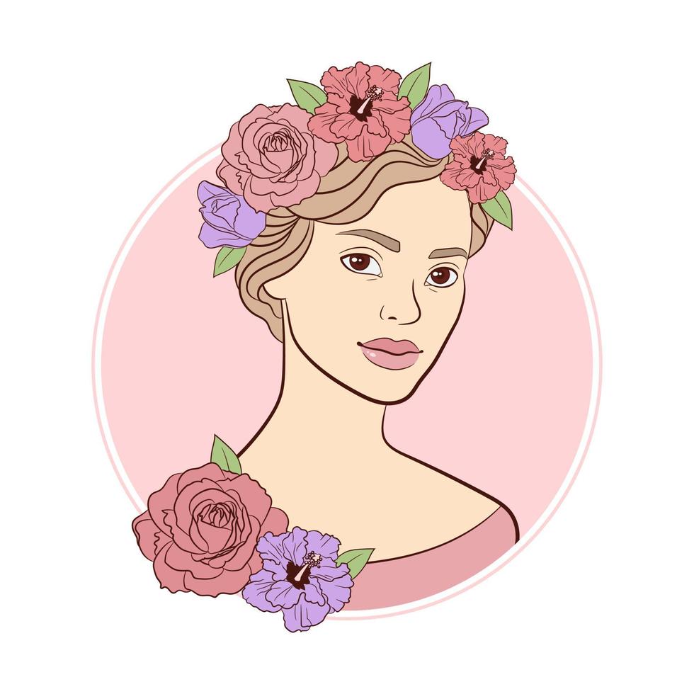 Young beautiful woman with floral wreath vector