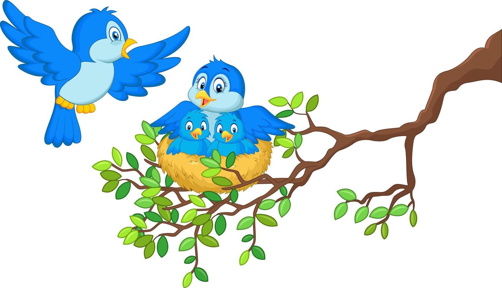 Birds with her two babies in the nest vector