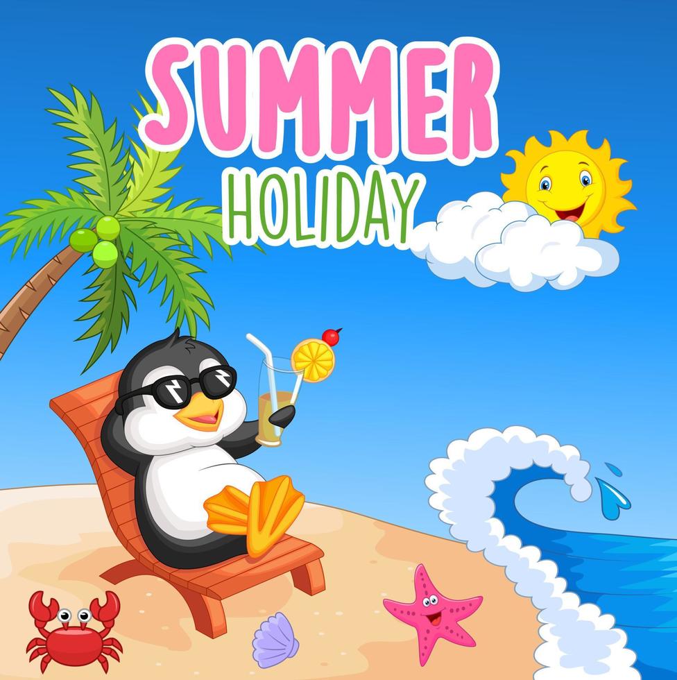 Cute penguin sitting on beach chair 8920354 Vector Art at Vecteezy