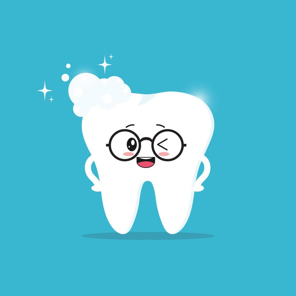 lindo personaje de un diente limpio y saludable. ilustración de odontología infantil. higiene bucal, cepillado de dientes. vector