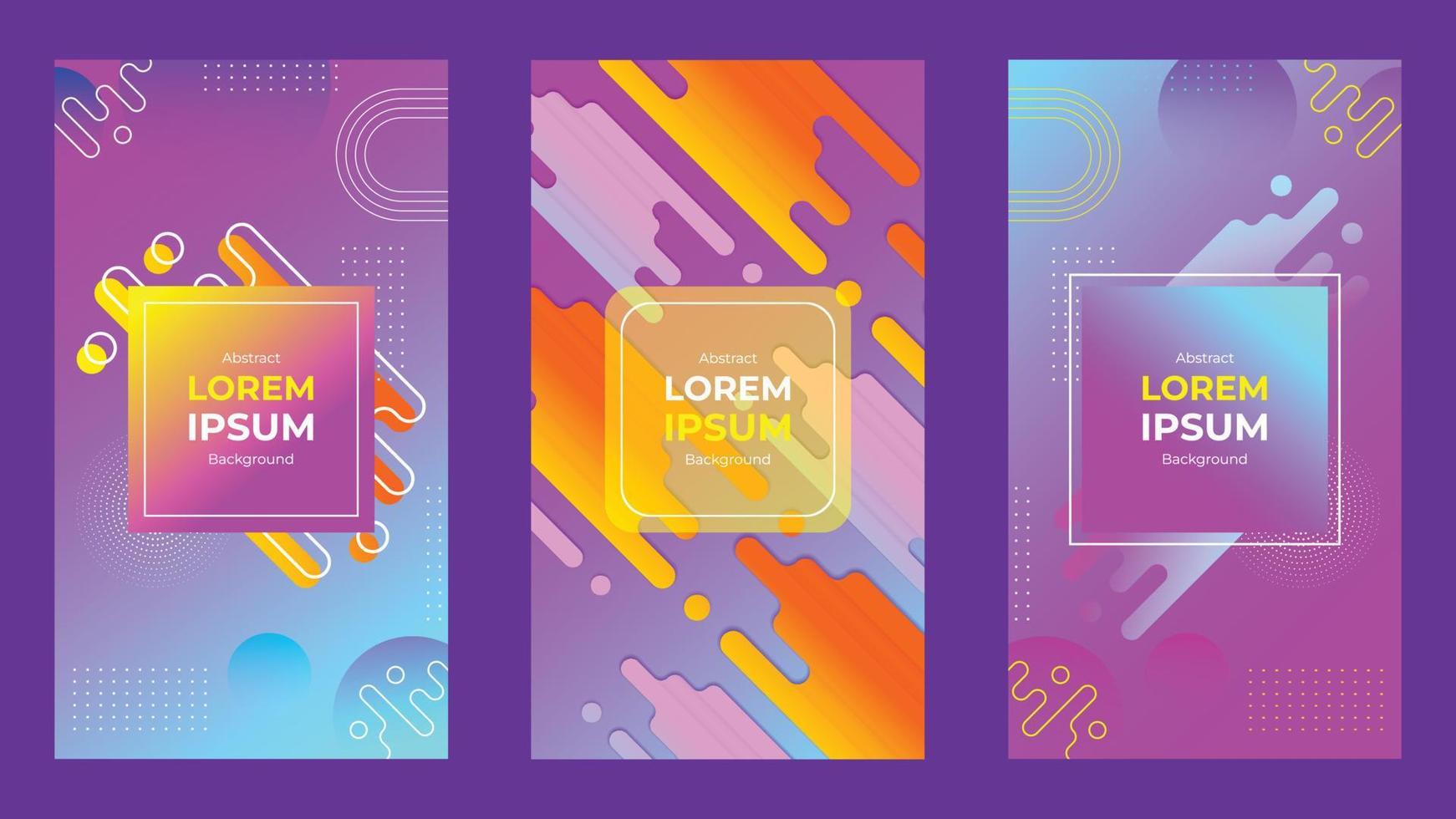 Set of colourful gradient backgrounds. Abstract geometric social media template with fluid shapes, design for posters. Vector illustration.