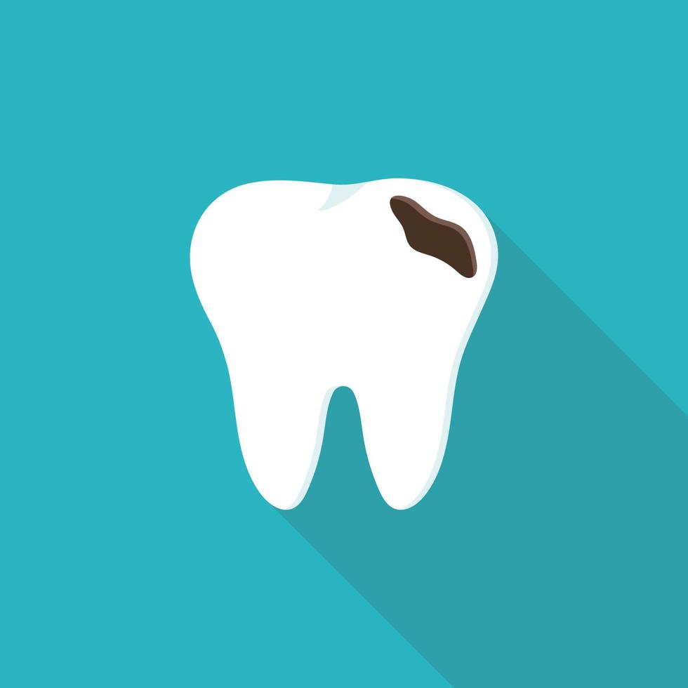 Flat style illustration of a white tooth with a cavity with a hole. Vector icon for dental care.