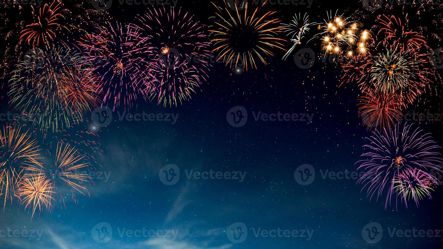 Fireworks with blur milky way background photo