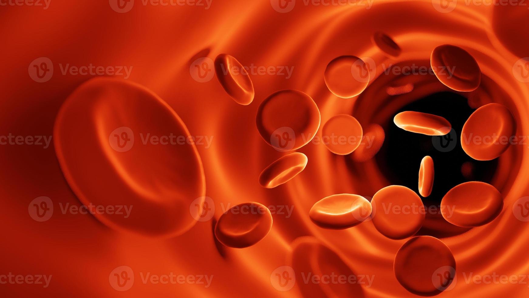 Red blood cells in bloodstream. Medicine and biology scientific research,Red blood cells in vein or artery, flow inside inside a living organism.seen micro.3D rendering illustration. photo