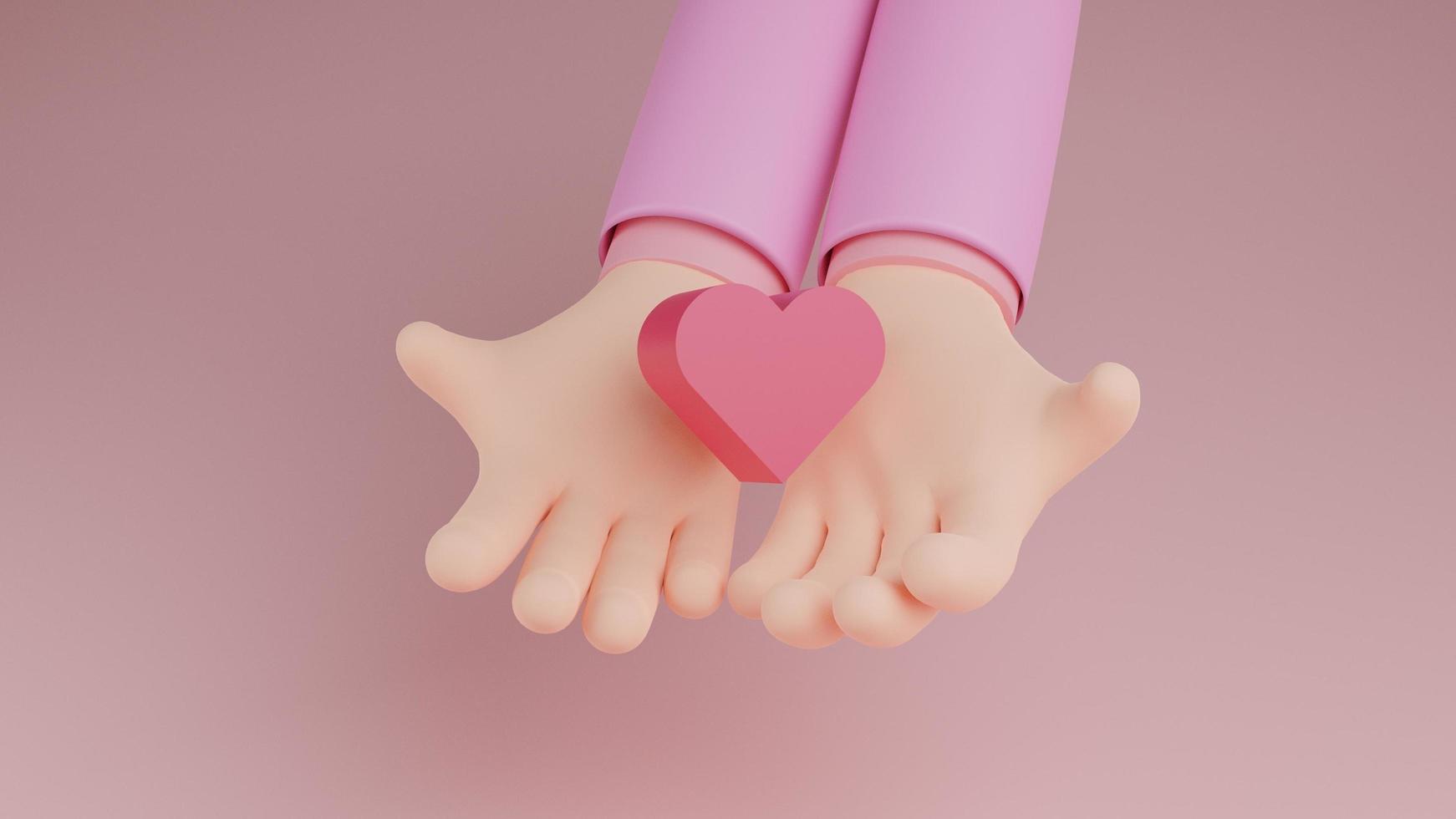 mano de negocios con fondo aislado de corazón. concepto de día de san valentín, tarjeta de felicitación romántica del día de san valentín, expresión de amor. Ilustración de representación 3d foto