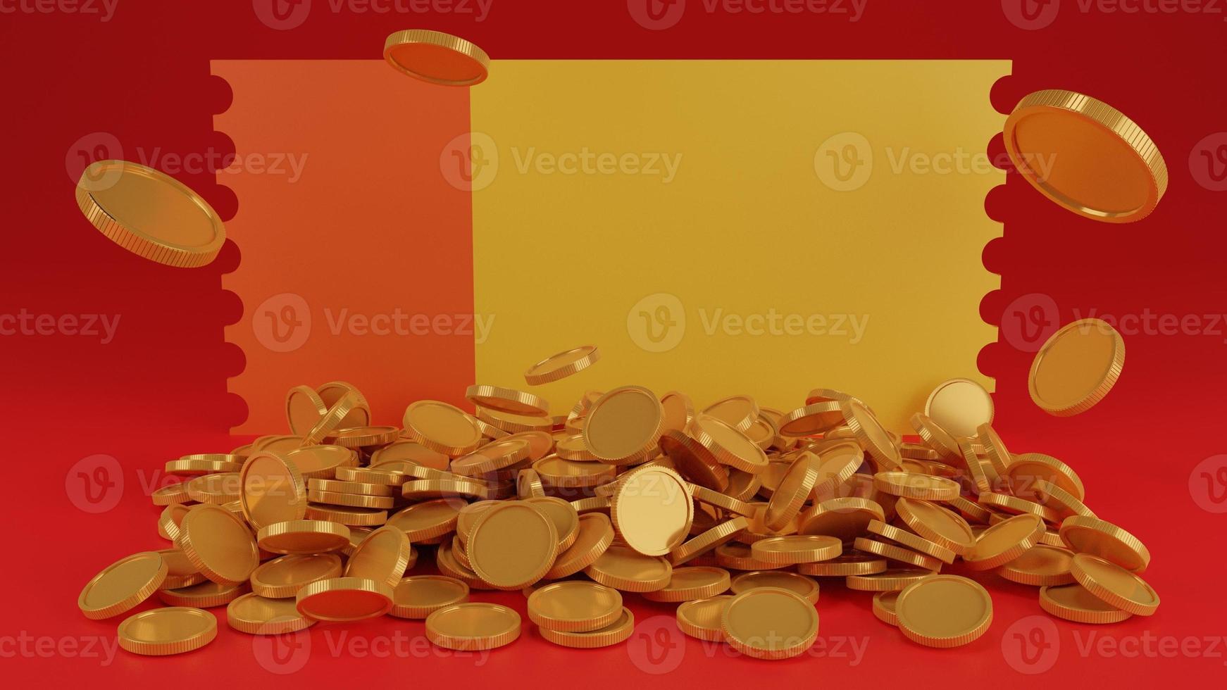 pile of coins,coins stack with coupon isolate white background.Shopping mobile app,coins Cashback and banking,money-saving,product display stage.Isolate background.3D rendering illustration photo