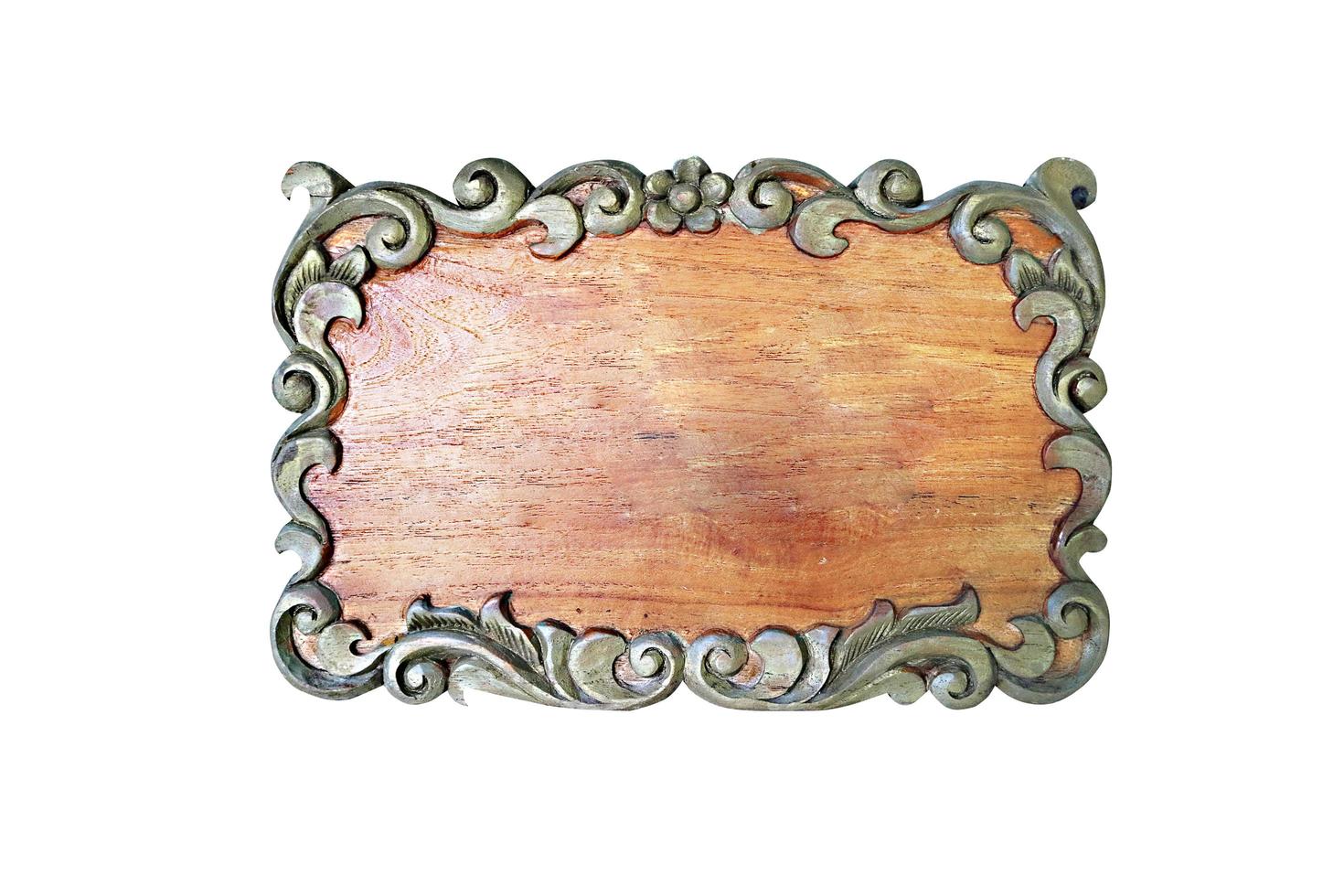Old wooden frame isolated on white background with clipping path,Brown wooden frame with beautiful patterns. photo