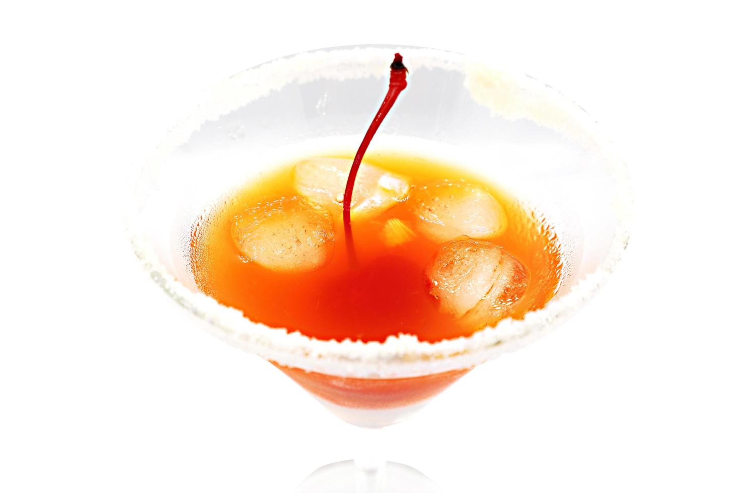 Top view alcoholic cocktail and cherry isolated on white background with clipping path. photo