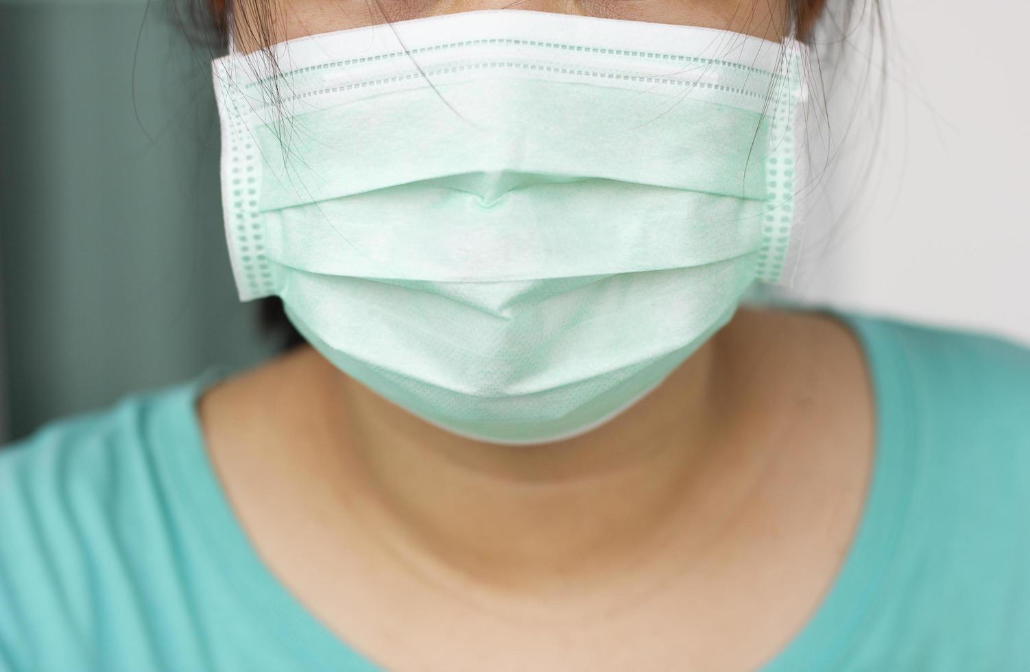 Close up woman wearing face mask prevent germs and viruses,Protection dust air pollution epidemic in the city. photo